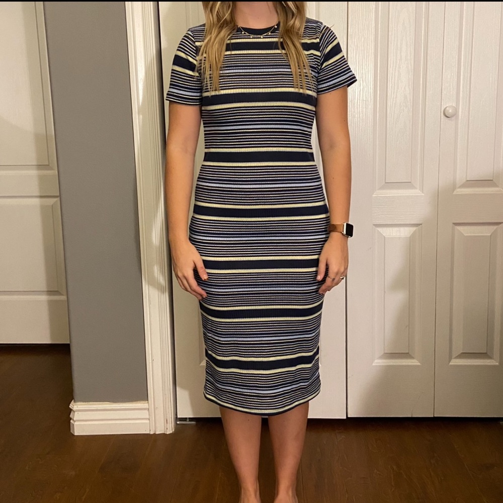 Blue striped tight cotton dress